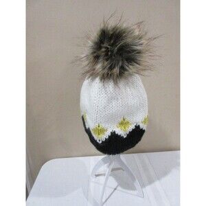 New Panache Stocking Hat Womens One Size Black/Cream/Yellow Pom Pom Beanie